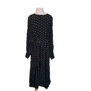 Uniqlo Black Polka Dot Belted Maxi Dress Minimalism Sz S  Preppy Cotton